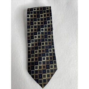 Valerio Garati Tie Black Gray White Gold Brown Checkered 60in Hand Made